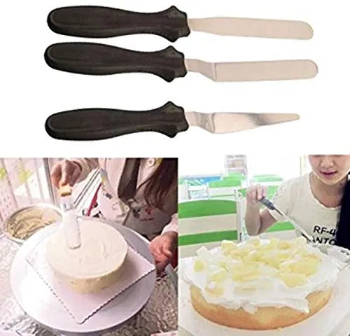 Multi Function Stainless Steel Spatula Palette Knife for Cake Icing, Mixing, Baking Knife -3-Pieces Set - Random Color